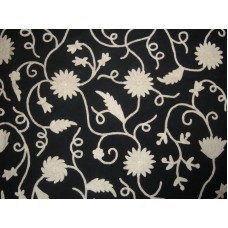 Crewel Fabric Floral Vine White On Black Nocturn Cotton Velvet