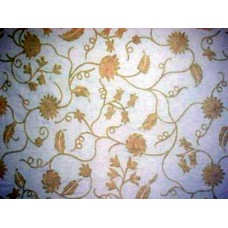 Crewel Fabric Floral Vine White on off White Cotton