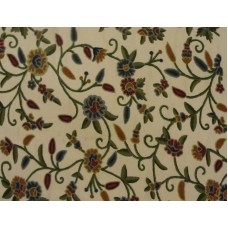 Crewel Fabric Flowers and Buds Sweet Pine Cotton Duck