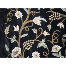 Crewel Fabric Grapes Black Nocturn Cotton Velvet