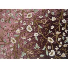 Crewel Fabric Grapes Slate Burgundy Cotton Viscose Velvet