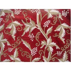 Crewel Fabric Grapevine Dreams Red Cotton Velvet