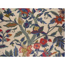 Crewel Fabric Hibiscus Vine Multicolor on Sweetpine Cotton
