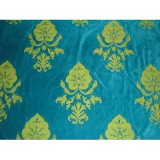 Crewel Fabric Konark Green on Turquoise Cotton Velvet