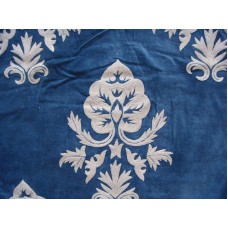 Crewel Fabric Konark White on Indigo Blue Cotton Velvet