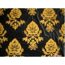Crewel Fabric Konark Gold on Black Nocturn Cotton Velvet