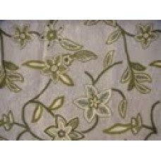 Crewel Fabric Leafy Greens Natural brown Linen