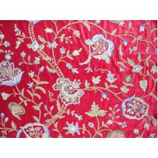 Crewel Fabric Lotus Vine Dreams Red Cotton Velvet