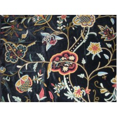 Crewel Fabric Lotus Classic Black Nocturn Cotton Velvet