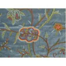 Crewel Fabric Lotus Indigo Blue Cotton Velvet