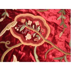 Crewel Fabric Lotus Modern Bright Red Cotton Viscose Velvet