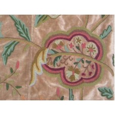 Crewel Fabric Lotus Tan Brown Cotton Velvet