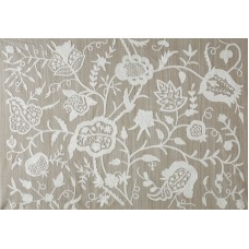 Crewel Fabric Lotus White on Brown Stria Cotton