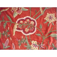 Crewel Fabric Lotus Classic Flame Red Cotton Velvet