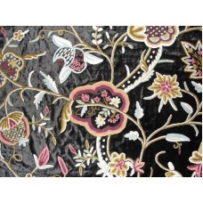 Crewel Fabric Lotus Classic Mint Black Cotton Viscose Velvet