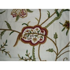 Crewel Fabric Lotus Off White Cotton