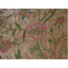 Crewel Fabric Lotus Classic Tan Brown Cotton Velvet