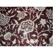 Crewel Fabric Lotus Classic White on Vermilion Silk Organza