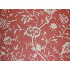 Crewel Fabric Lotus White on Bright Coral Linen