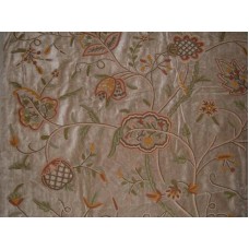 Crewel Fabric Lotus Naturals on Tan Brown Cotton Velvet