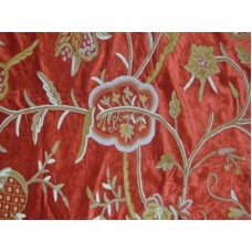 Crewel Fabric Lotus Passion Red Cotton Velvet
