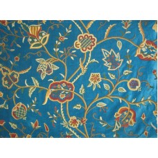 Crewel Fabric Lotus Turquoise Cotton Velvet