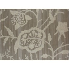 Crewel Fabric Lotus White on Brown Stria Cotton