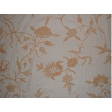 Crewel Fabric Marigold Vine Peach on Off White Cotton