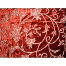 Crewel Fabric Orpheus Deep Red Cotton Viscose Velvet