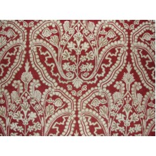 Crewel Fabric Paisley Tapestry  Neutrals on Passion Red Cotton Duck