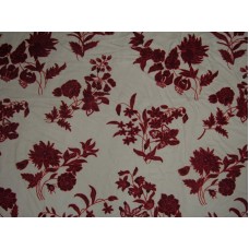 Crewel Fabric Red Roses Off White Cotton