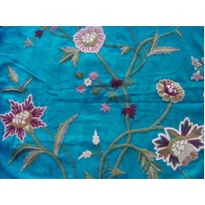 Crewel Fabric Shalimar Ocean Blue Cotton Velvet