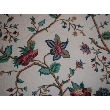 Crewel Fabric Spring Blooms Off White Cotton Duck
