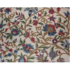 Crewel Fabric Susan Floral Multicolor on Sweet Pine Cotton Duck