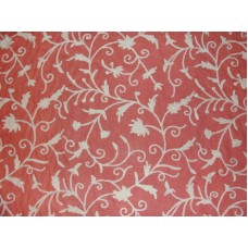 Crewel Fabric Tech White on Bright Coral Linen