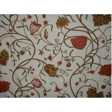 Crewel Fabric Tree of Life Modern Reds on Off White Cotton Duck
