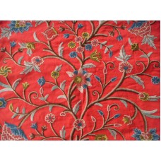 Crewel Fabric Tree of Life Multi Color on Exotic Red Cotton Duck