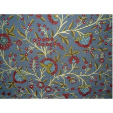 Crewel Fabric Tree of Life Red and Blue on Blue Cotton Duck