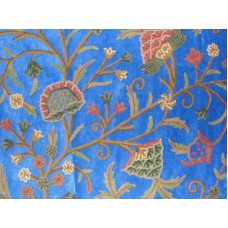 Crewel Fabric Tree of Life Royal Blue Cotton velvet