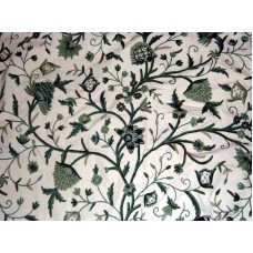 Crewel Fabric Tree Of Life Green on White Cotton Duck