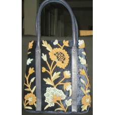 Crewel Tree of life Golds on Black Tote