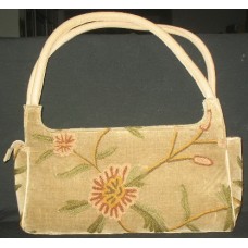 Crewel Handbag Warsi Coral Brown Cotton Velvet