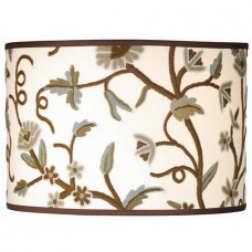 Crewel Lamp Shades Round Drum Grapes Off White Cotton Duck