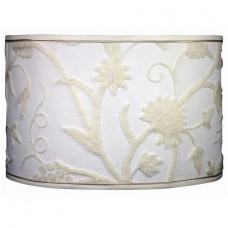 Crewel Lamp Shade Round Drum Floral Vine Off White Cotton