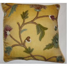 Crewel Pillow Wintertime Hay Gold Silk Organza