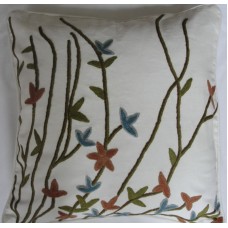 Crewel Pillow Aquatic Blooms on White Cotton Duck 20x20