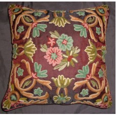 Crewel Pillow Art Nouveau Vermilion Silk Organza 20x21