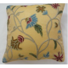 Crewel Pillow Blue Iris Hay Gold Silk Organza