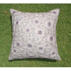 Crewel Pillow Blocks on wall Purple Cotton Duck