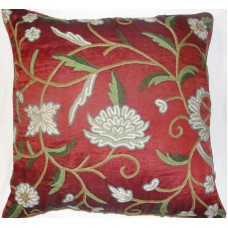 Crewel Pillow Calla Lily Deep Red Silk Organza